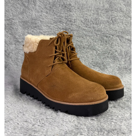 Eileen Fisher Shoes - Eileen Fisher Kenille Sport Suede Boot Lace Up Fleece Syrup Brown Women's Size 8
